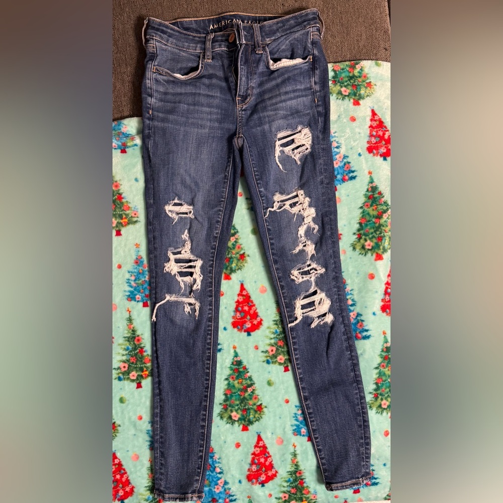 American Eagle Dark Blue Distressed Skinny Jeans